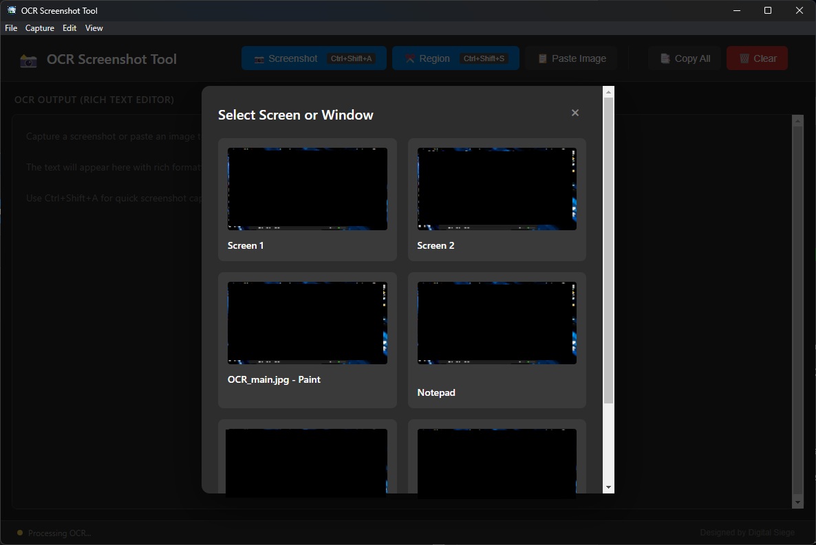 Region capture and OCR in action